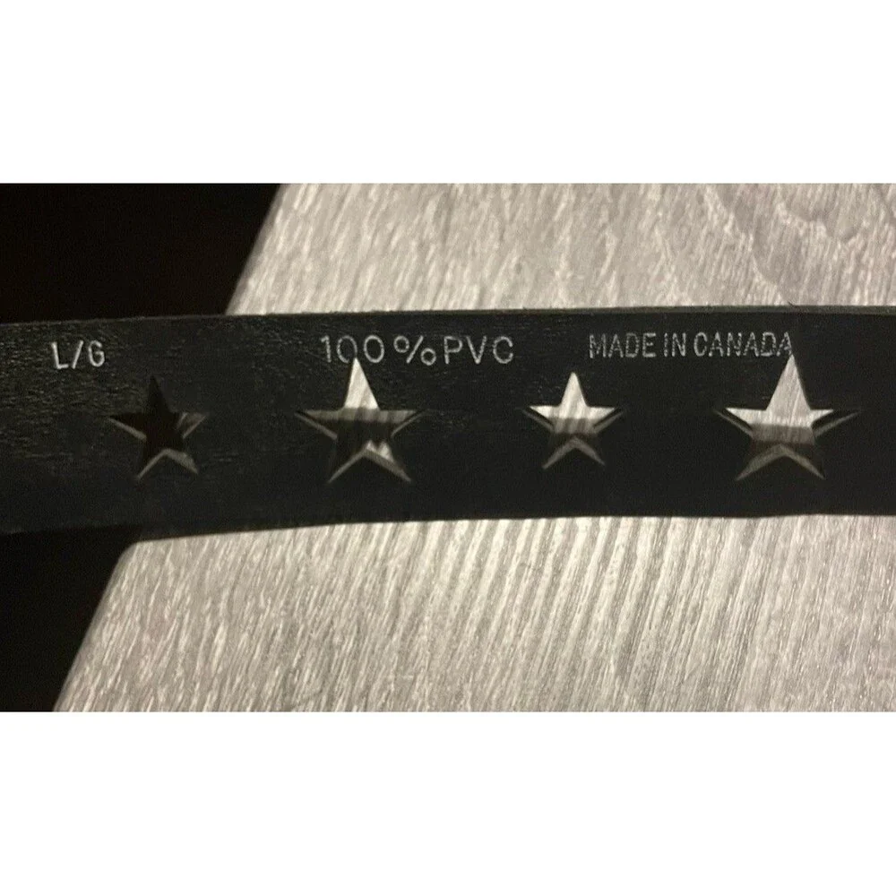 Black Vintage Vanity Stars Cut Out Belt Big Silver Buckle Size Large READ